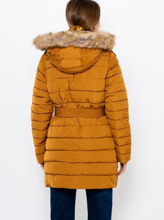 Horčicový prešívaný zimný kabát CAMAIEU