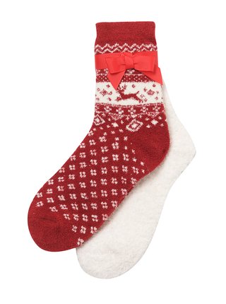 Červené vzorované ponožky s vánočním motivem CAMAIEU