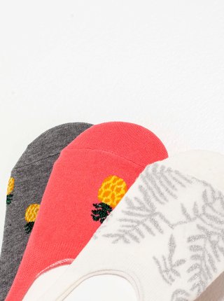Sada tří vzorovaných ponožek v bílé, růžové a šedé barvě CAMAIEU