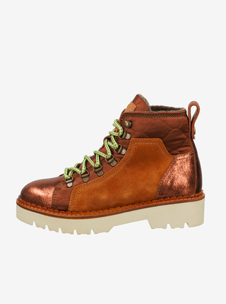 Bronzovo-hnědé dámské kožené kotníkové boty v semišové úpravě Scotch & Soda Olivine