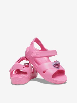 Crocs ružové dievčenské sandále Classic Cross Strap Charm Sandal Pink Lemonade