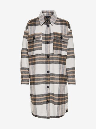 Hnedo-krémový ľahký kockovaný košeľový kabát Jacqueline de Yong Donna