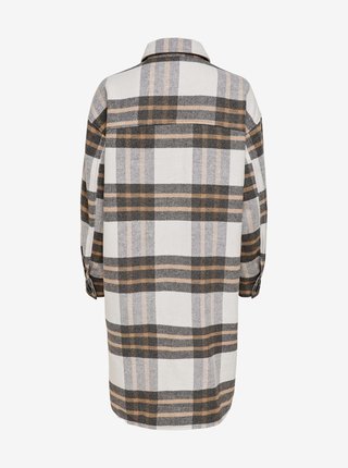 Hnědo-krémový lehký kostkovaný košilový kabát Jacqueline de Yong Donna