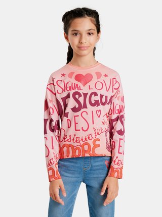 Růžové holčičí vzorované tričko s dlouhým rukávem Desigual Girl