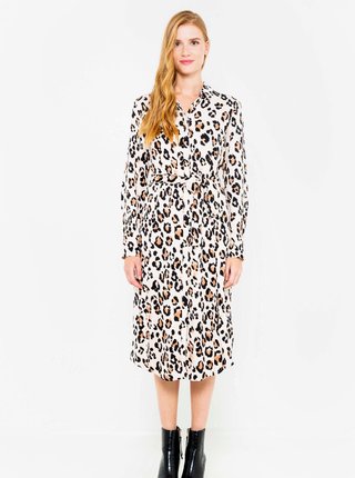 Béžové košeľové šaty s leopardím vzorom CAMAIEU