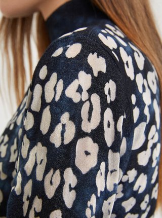 Tmavomodrý sveter s leopardím vzorom Desigual Darrell