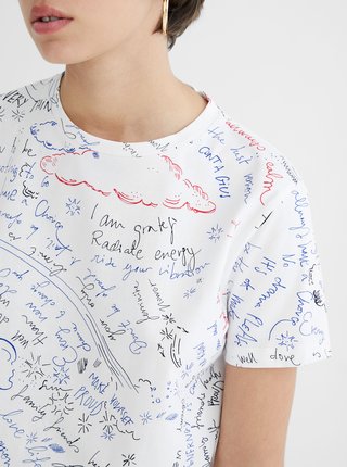 Biele dámske tričko s nápismi Desigual Elizabeth Fry