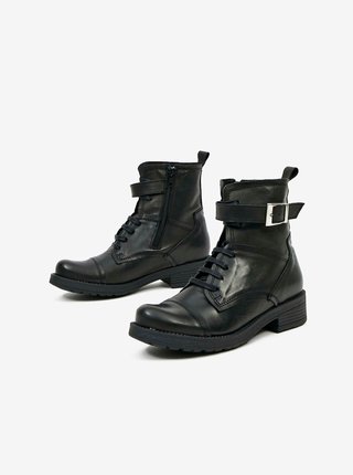Černé dámské kožené kotníkové boty OJJU