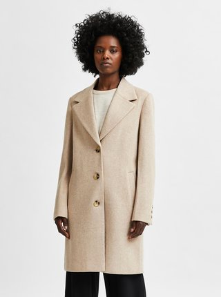 Béžový kabát s příměsí vlny Selected Femme New Sasja