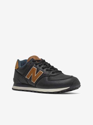 Hnedo-čierne pánske kožené topánky New Balance 574