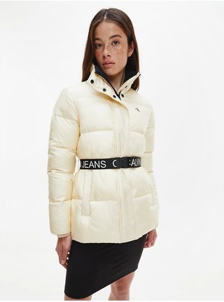 Krémová dámska prešívaná zimná bunda s opaskom Calvin Klein