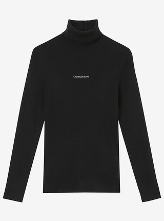 Čierny dámsky rebrovaný rolák s prímesou vlny a kašmíru Calvin Klein
