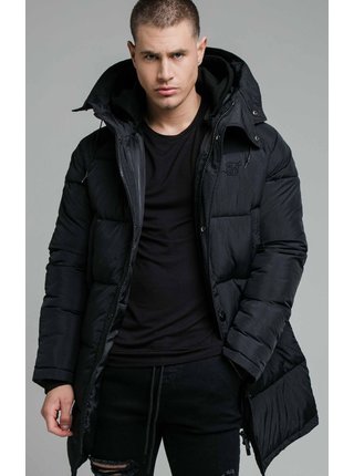 Černá pánská prošívaná bunda s kapucí PARKA ELONGATED