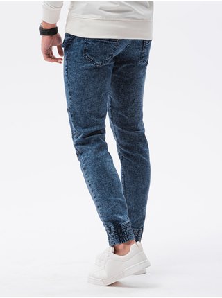 Tmavě modré pánské žíhané kalhoty P1056