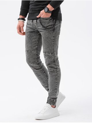 Černé pánské žíhané kalhoty P1056