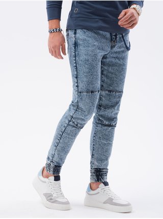 Modré pánské žíhané kalhoty P1056