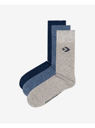 Sada troch párov unisex ponožiek v šedej, modrej a tmavomodrej farbe Converse