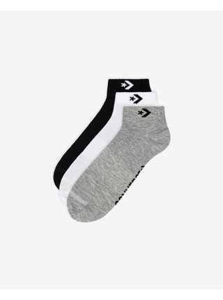 Sada troch párov unisex ponožiek v šedej, bielej a čiernej farbe Converse