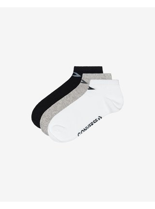 Sada tří párů unisex ponožek v bílé, šedé a černé barvě Converse