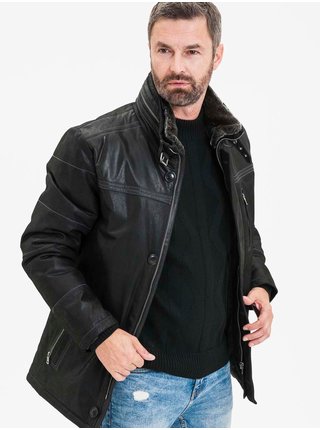 Černá pánská kožená zateplená bunda KARA Prinz