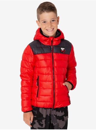 Čierno-červená chlapčenská prešívaná zimná bunda s kapucou SAM 73 Karl