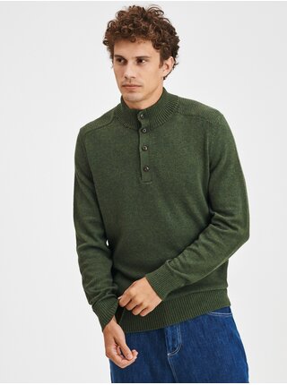 Zelený pánský svetr Pletený warmest button GAP