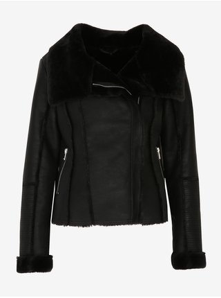 Čierna dámska koženková bunda s umelým kožúškom TOP SECRET