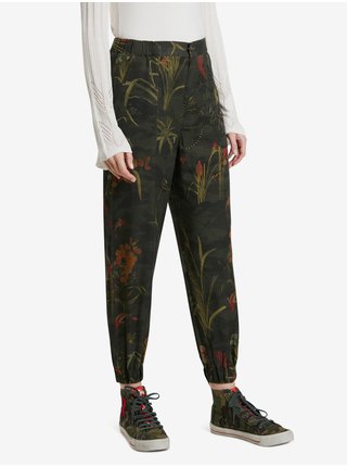 Khaki dámské zkrácené vzorované kalhoty Desigual Camotiger