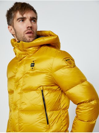 Žltá pánska prešívaná páperová zimná bunda s kapucňou Blauer
