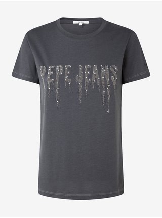 Tmavě šedé dámské tričko s ozdobnými detaily Pepe Jeans Debo