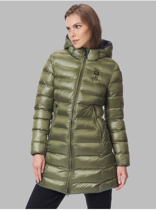 Fialovo-zelená dámská prošívaná prodloužená zimní bunda s kapucí Blauer