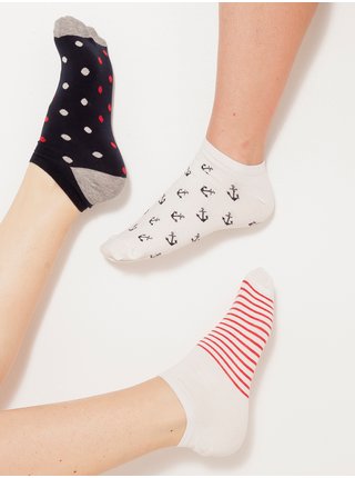 Sada troch párov vzorovaných ponožiek v čiernej a bielej farbe CAMAIEU