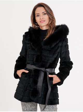 Černý dámský kabát z pravé kožešiny KARA