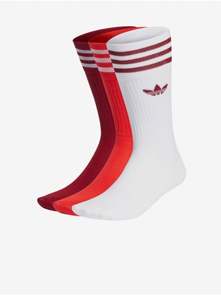 Sada troch unisex ponožiek vo vínovej, červenej a bielej farbe adidas Originals Solid