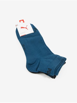 Sada unisex ponožek v šedé, černé a modré barvě Puma Quarter Plain 3P
