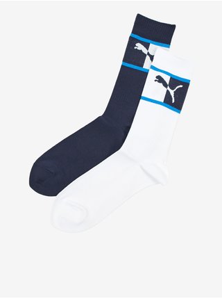 Sada pánských ponožek v bílé a tmavě modré barvě Puma Blocked Logo Sock 2P