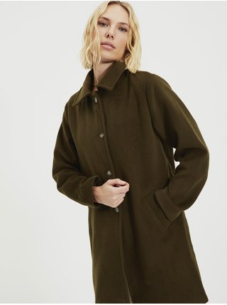 Khaki dámský kabát s příměsí vlny Trendyol 