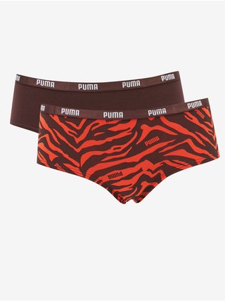 Sada dvou dámských kalhotek v hnědé a červené barvě Puma Printed AOP Hipster 2P Packed