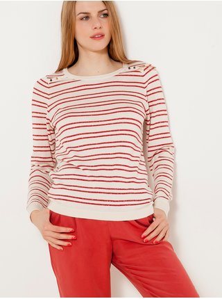 Červeno-bílý pruhovaný lehký svetr CAMAIEU 