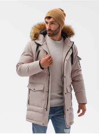 Béžová pánská zimní prošívaná bunda Ombre Clothing C514