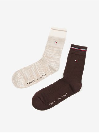 Sada dvoch párov dámskych ponožiek v hnedej a béžovej farbe Tommy Hilfiger