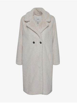 Světle šedý dámský kabát z umělého kožíšku ICHI