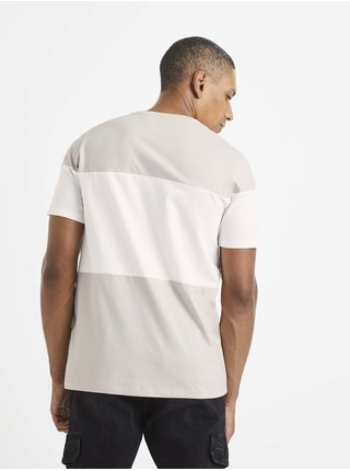 Bílo-béžové pánské pruhované tričko s kapsou Celio