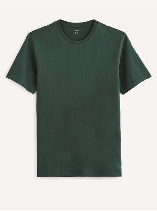Tmavě zelené basic triko Celio Tebase