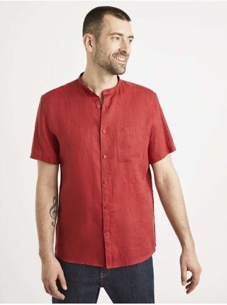 Červená lněná košile Celio Tamaolin