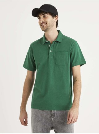 Tmavě zelené pánské polo tričko s kapsou Celio