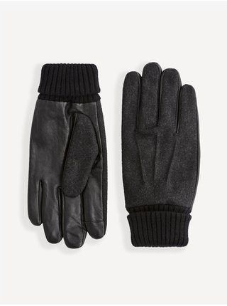 Tmavě šedé kožené rukavice Celio Mirib 