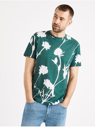 Tmavě zelené květované tričko Celio Teflower