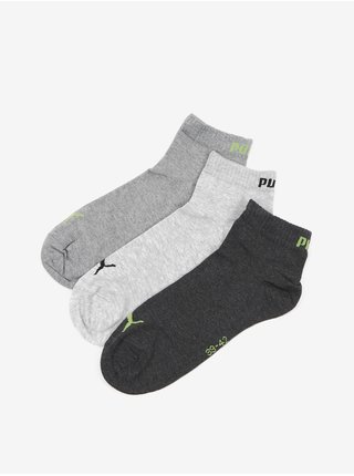 Sada troch párov unisex ponožiek v čiernej, svetlošedej a šedej farbe Puma Quarter Plain