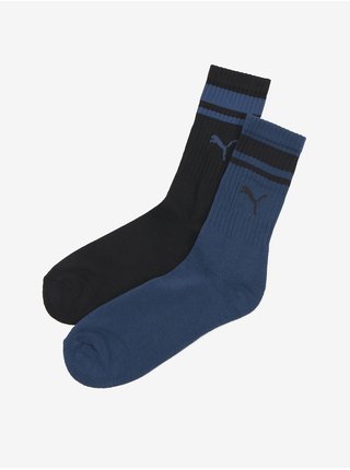 Sada dvou párů unisex ponožek v tmavě modré a černé barvě Puma Crew Heritage Stripe